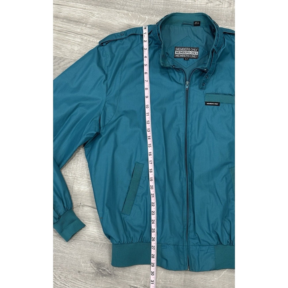 VINTAGE Members Only Jacket Men XLT Teal Turquoise Full Zip Racer Bomber 80s - Picture 2 of 11